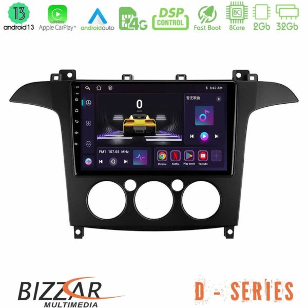 Bizzar D Series Ford S-Max 2006-2008 (manual A/C) 8core Android13 2+32GB Navigation Multimedia Tablet 9"