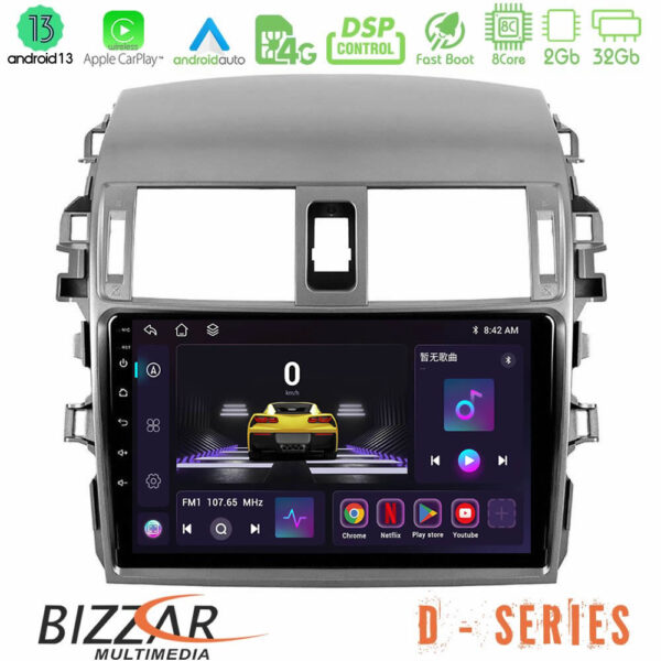 Bizzar D Series Toyota Corolla 2008-2010 8core Android13 2+32GB Navigation Multimedia Tablet 9"