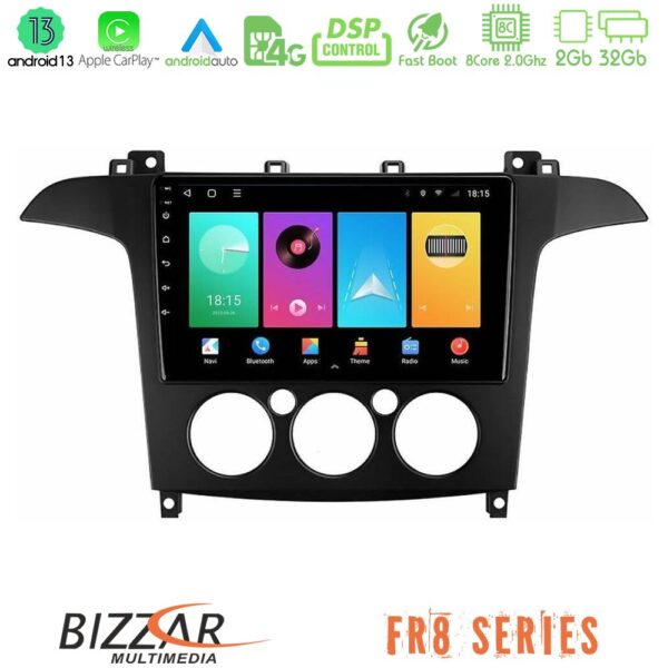 Bizzar FR8 Series Ford S-Max 2006-2008 (manual A/C) 8core Android13 2+32GB Navigation Multimedia Tablet 9"