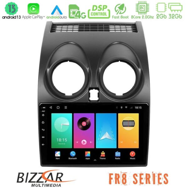 Bizzar FR8 Series Nissan Qashqai J10 8core Android13 2+32GB Navigation Multimedia Tablet 9"
