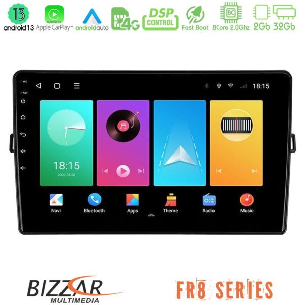 Bizzar FR8 Series Toyota Auris 8core Android13 2+32GB Navigation Multimedia Tablet 10"