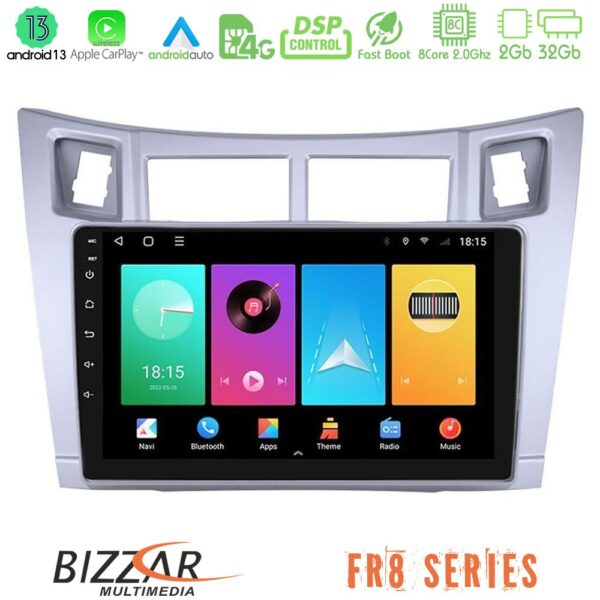 Bizzar FR8 Series Toyota Yaris 8core Android13 2+32GB Navigation Multimedia Tablet 9" (Ασημί Χρώμα)