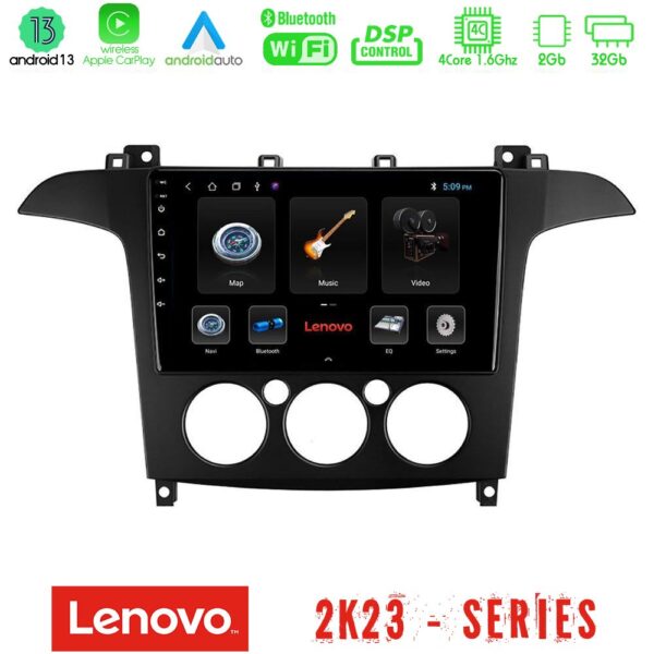 Lenovo Car Pad Ford S-Max 2006-2008 (manual A/C) 4Core Android 13 2+32GB Navigation Multimedia Tablet 9"