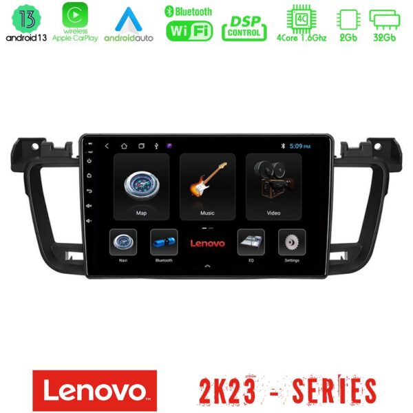 Lenovo Car Pad Peugeot 508 2010-2018 4Core Android 13 2+32GB Navigation Multimedia Tablet 9"