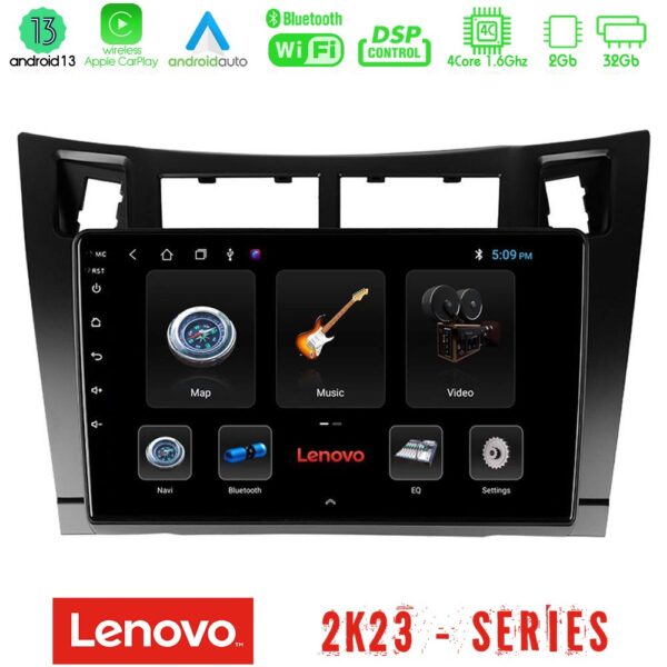 Lenovo Car Pad Toyota Yaris 4Core Android 13 2+32GB Navigation Multimedia Tablet 9" (Μαύρο Χρώμα)