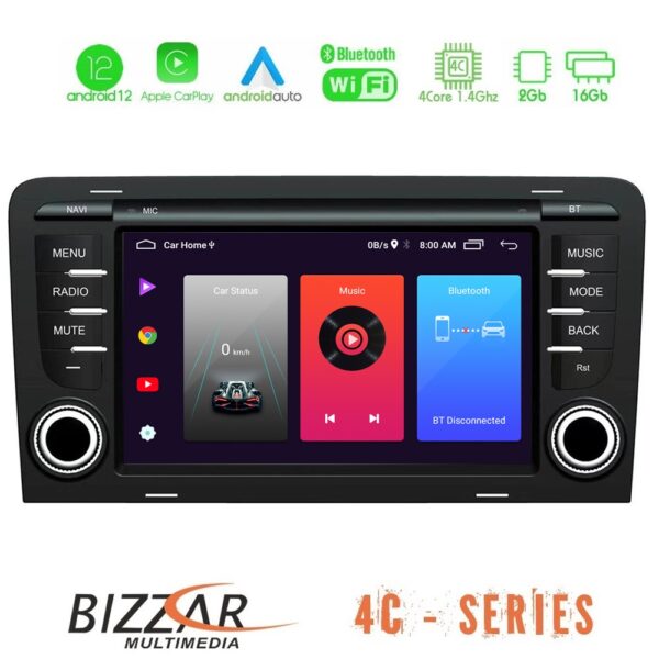 Bizzar Audi A3 8P 4core Android12 2+16GB Navigation Multimedia Deckless 7"