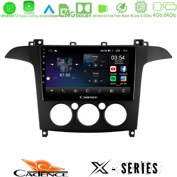 Cadence X Series Ford S-Max 2006-2008 (manual A/C) 8core Android12 4+64GB Navigation Multimedia Tablet 9"