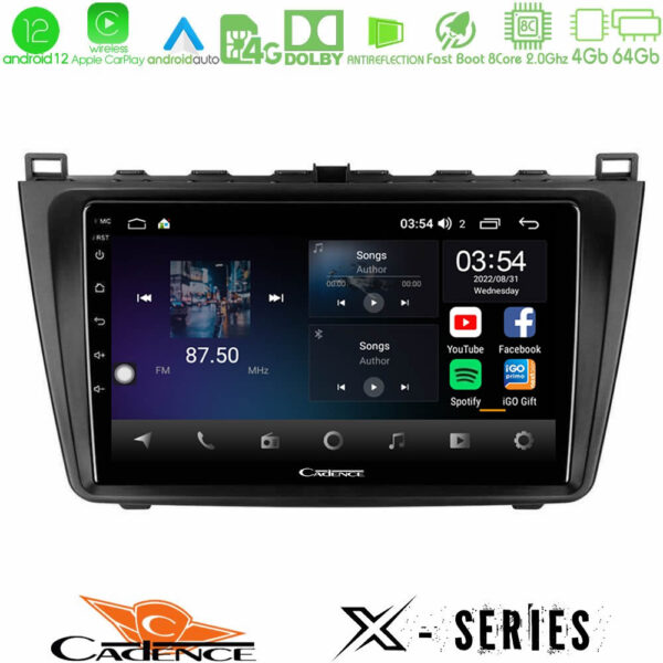 Cadence X Series Mazda 6 2008-2012 8core Android12 4+64GB Navigation Multimedia Tablet 9"