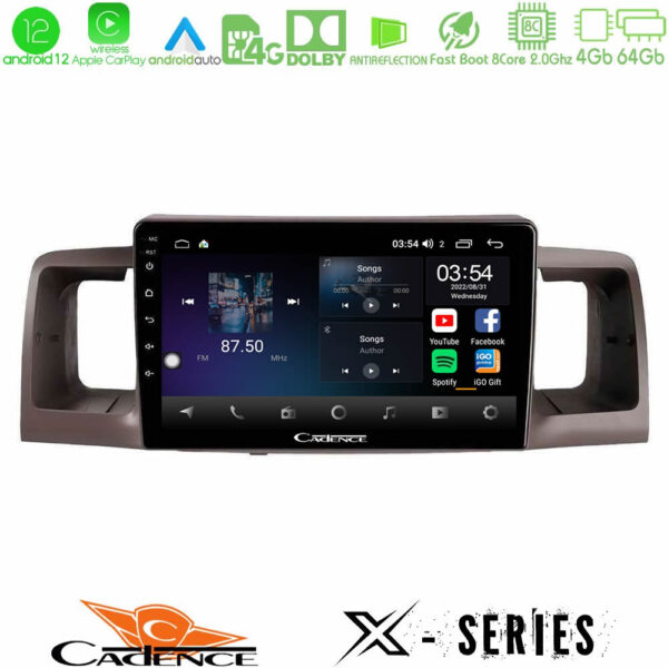 Cadence X Series Toyota Corolla 2002-2006 8Core Android12 4+64GB Navigation Multimedia Tablet 9"