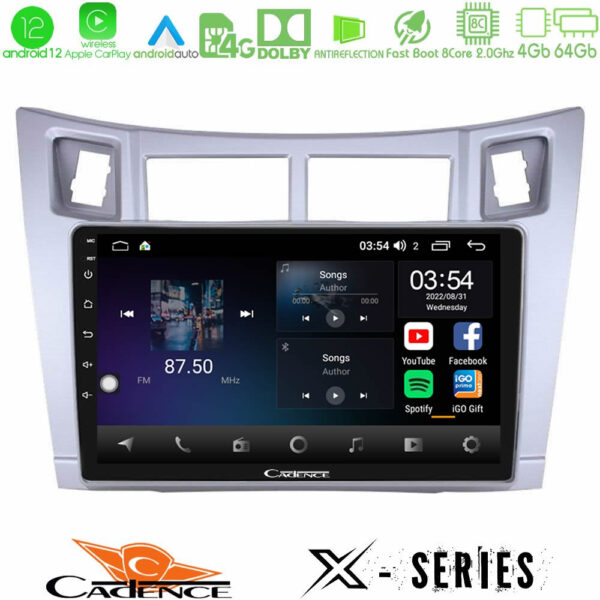 Cadence X Series Toyota Yaris 8core Android12 4+64GB Navigation Multimedia Tablet 9" (Ασημί Χρώμα)